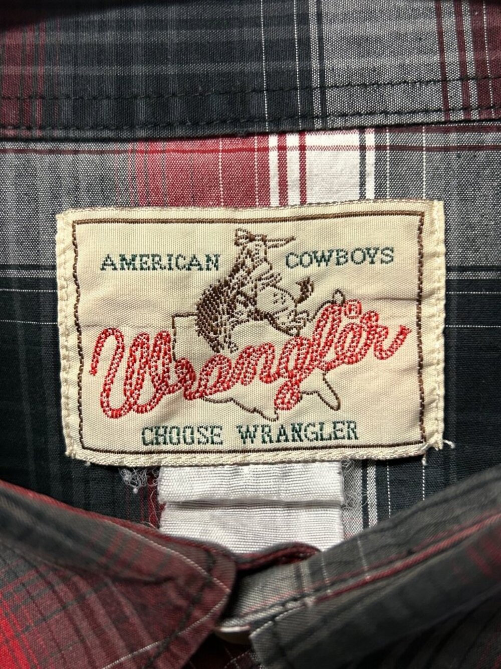 VTG Wrangler American Cowboys Western Pearl Snap Shirt Plaid 44x28 Rodeo Garth - Picture 3 of 8